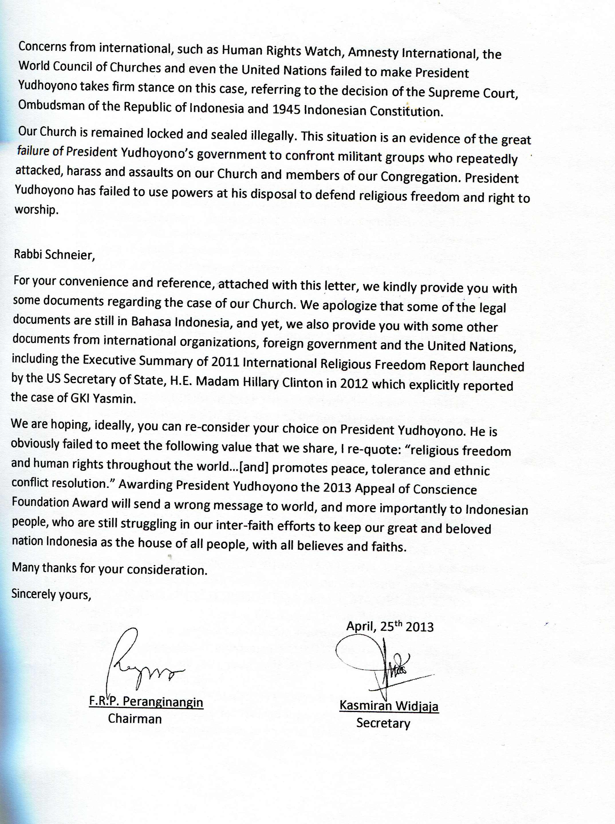 Letter from Congregation GKI (Taman) Yasmin page 2